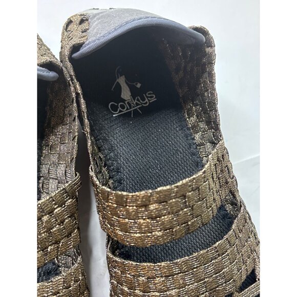 Corkys  Woven Stretch Slip-On Sandals Metallic Gold Outdoor Comfortable Shoes - Picture 5 of 6